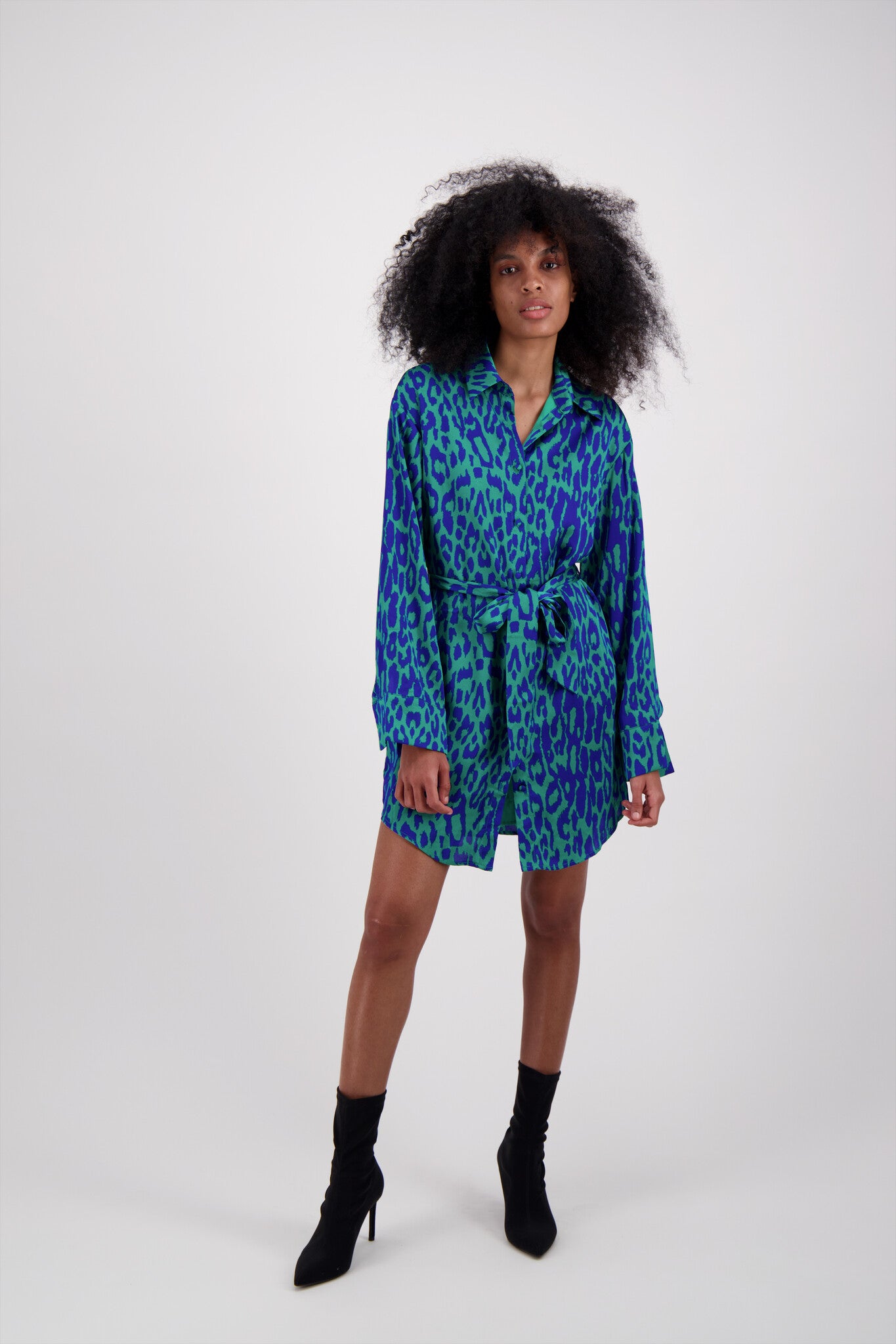 VESTIDO LEOPARDO VERDE CON AZUL