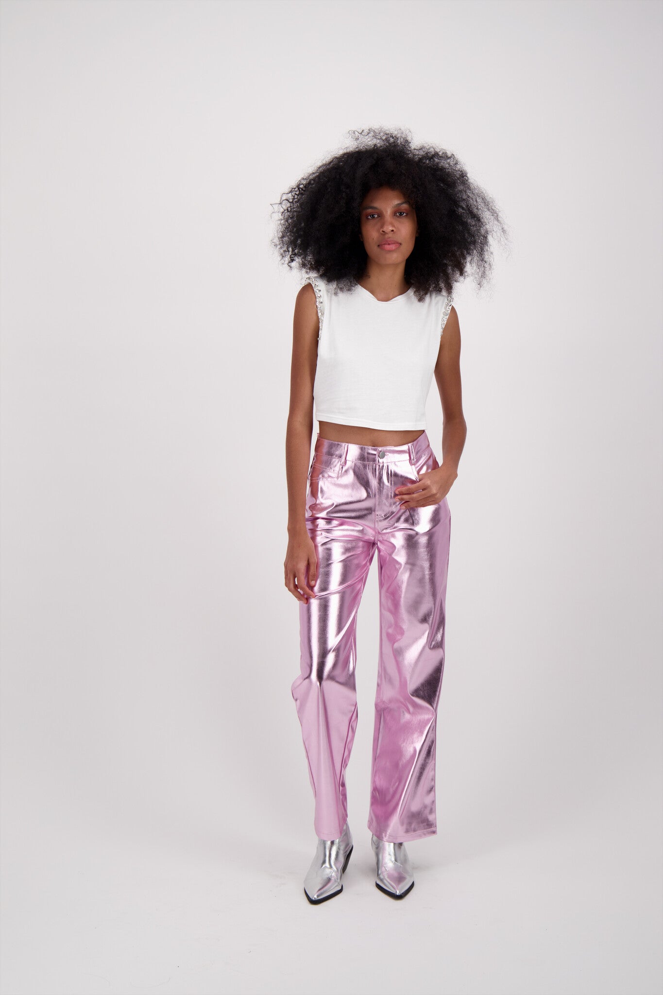 PANTALON METALICO ROSA CLARO