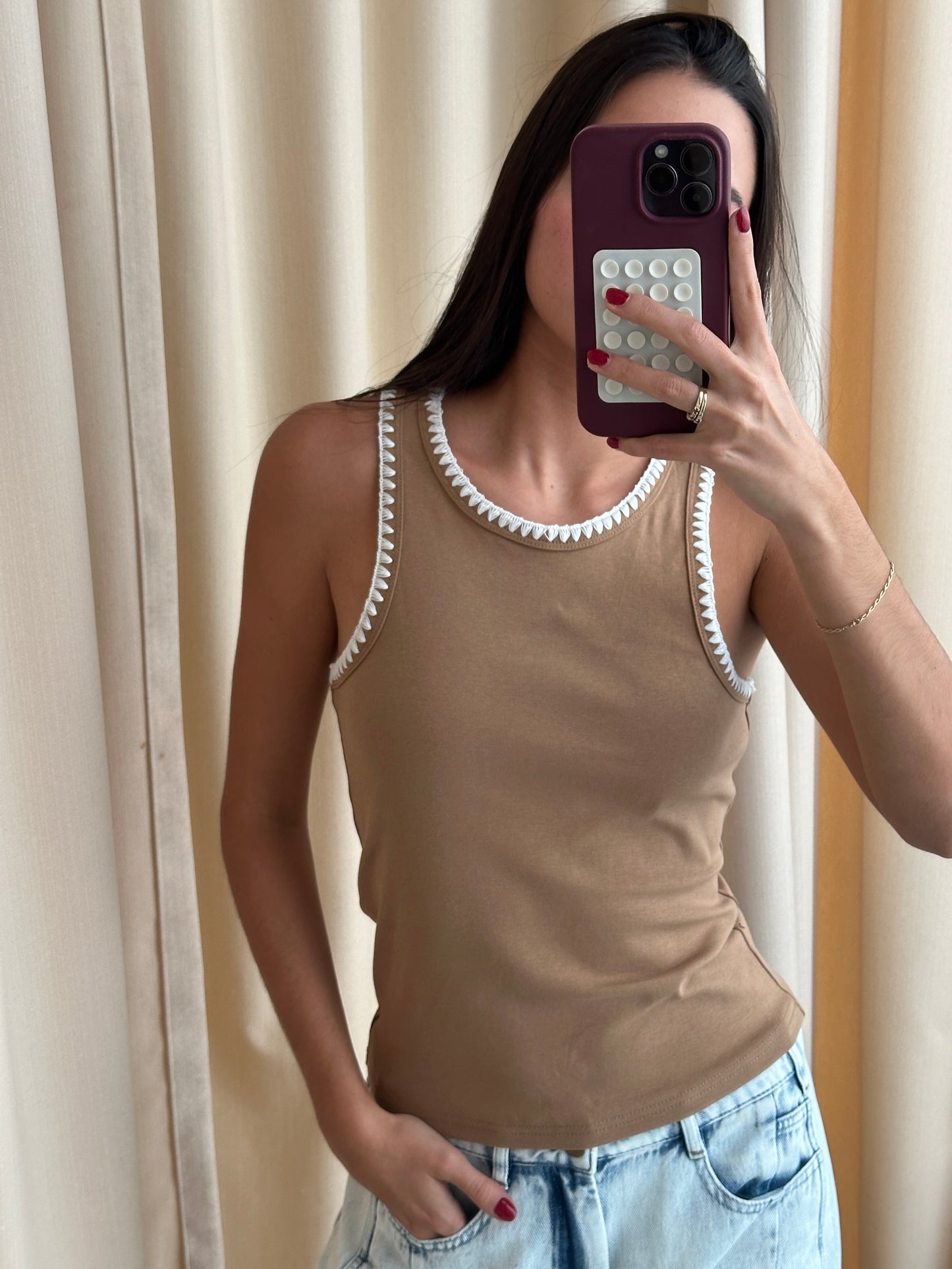 STITCHED BEIGE T SHIRT