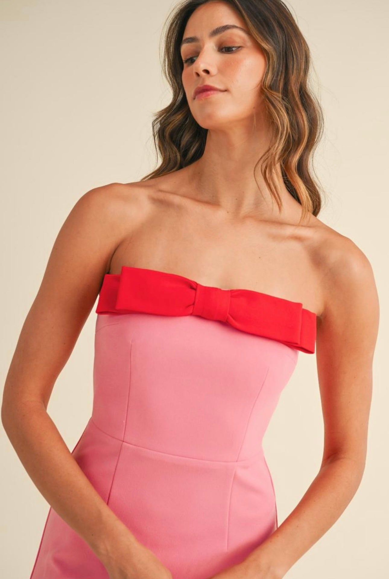 BOW STRAPLESS MINI DRESS