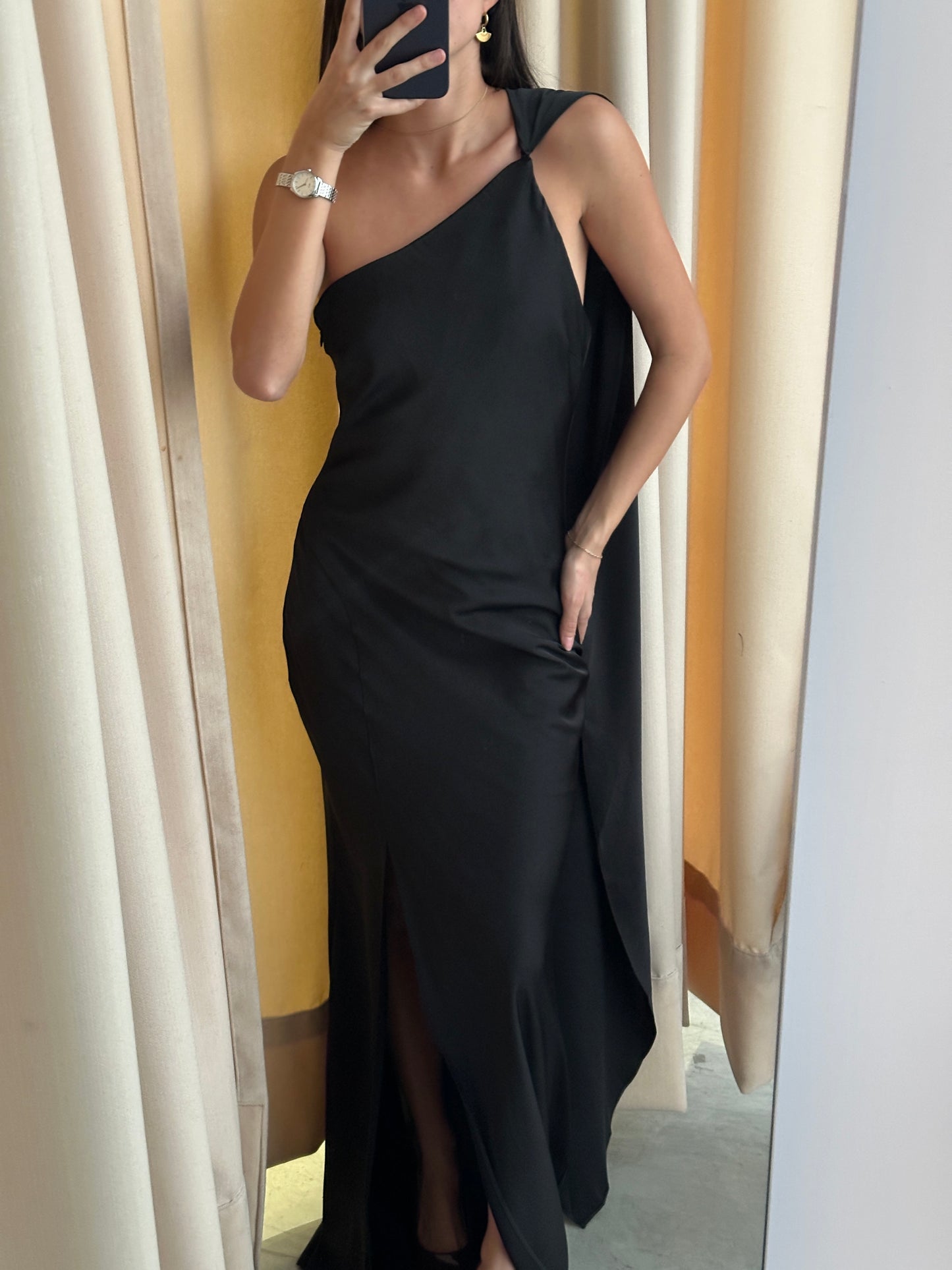 BLACK LONG SCARF DRESS