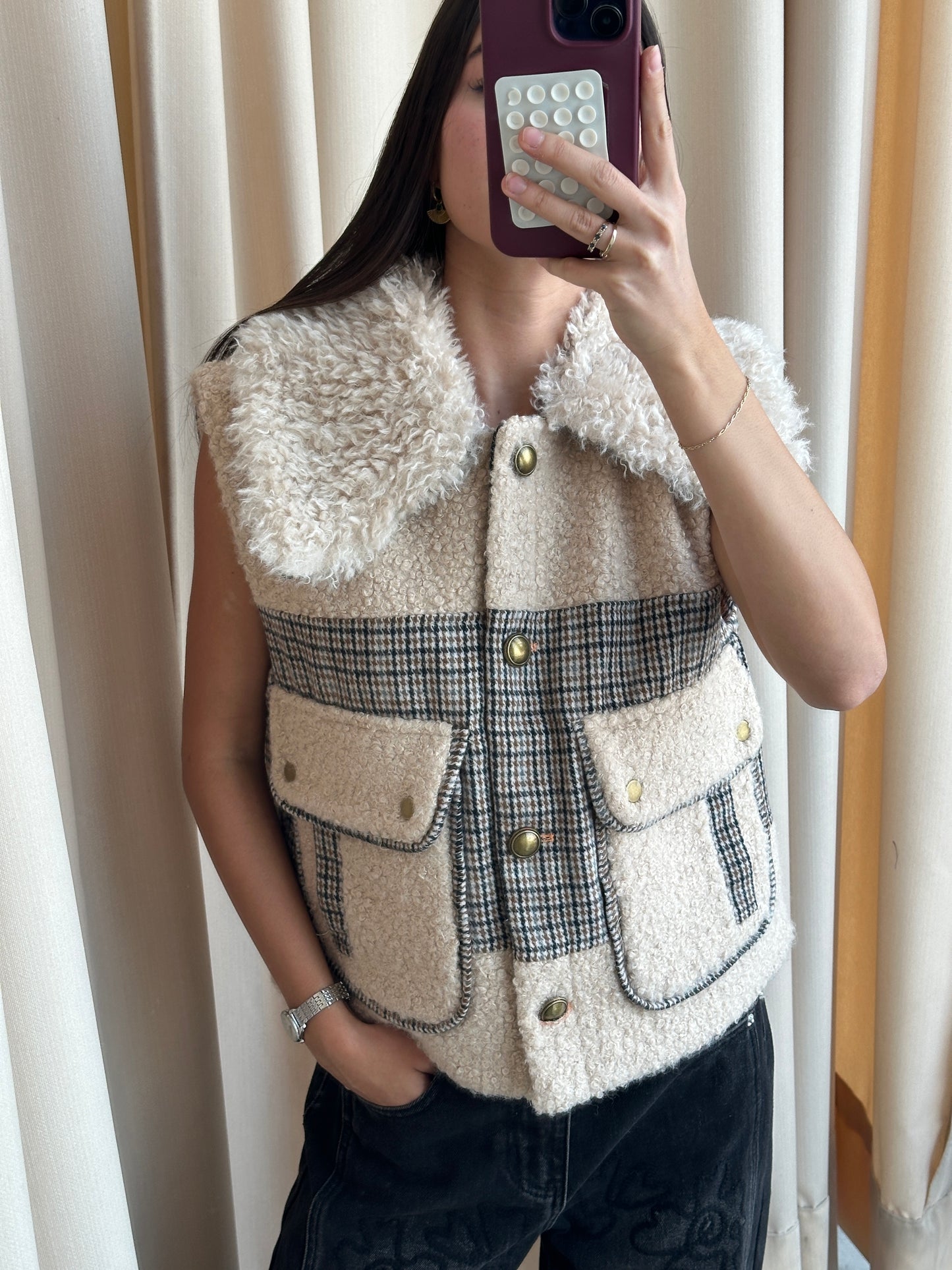 PLAID SHERPA VEST