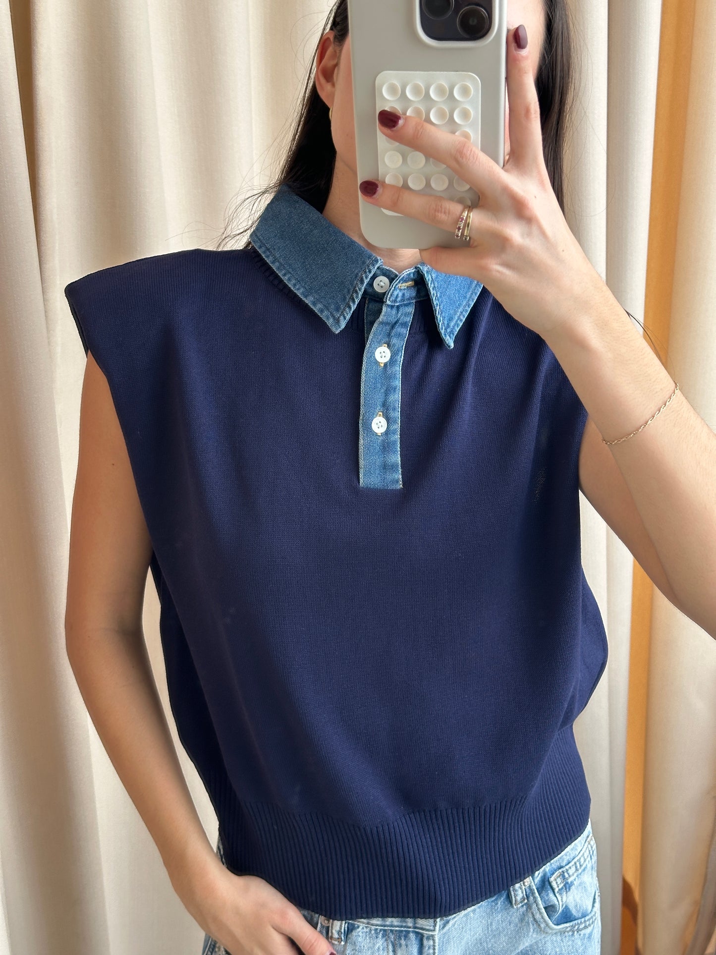 NAVY MIXED VEST
