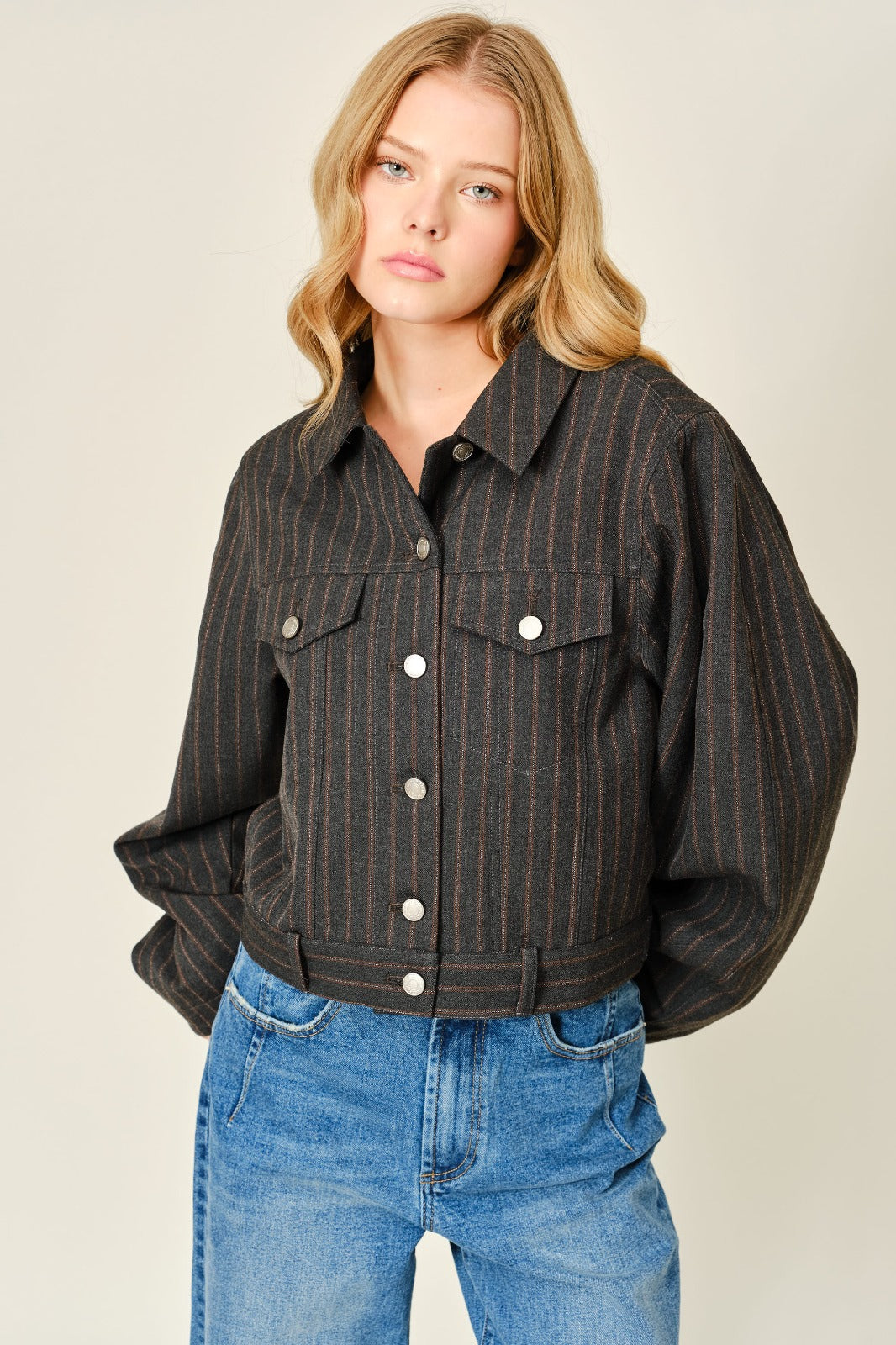 PUFF SLEEVE STRIPED JACKET