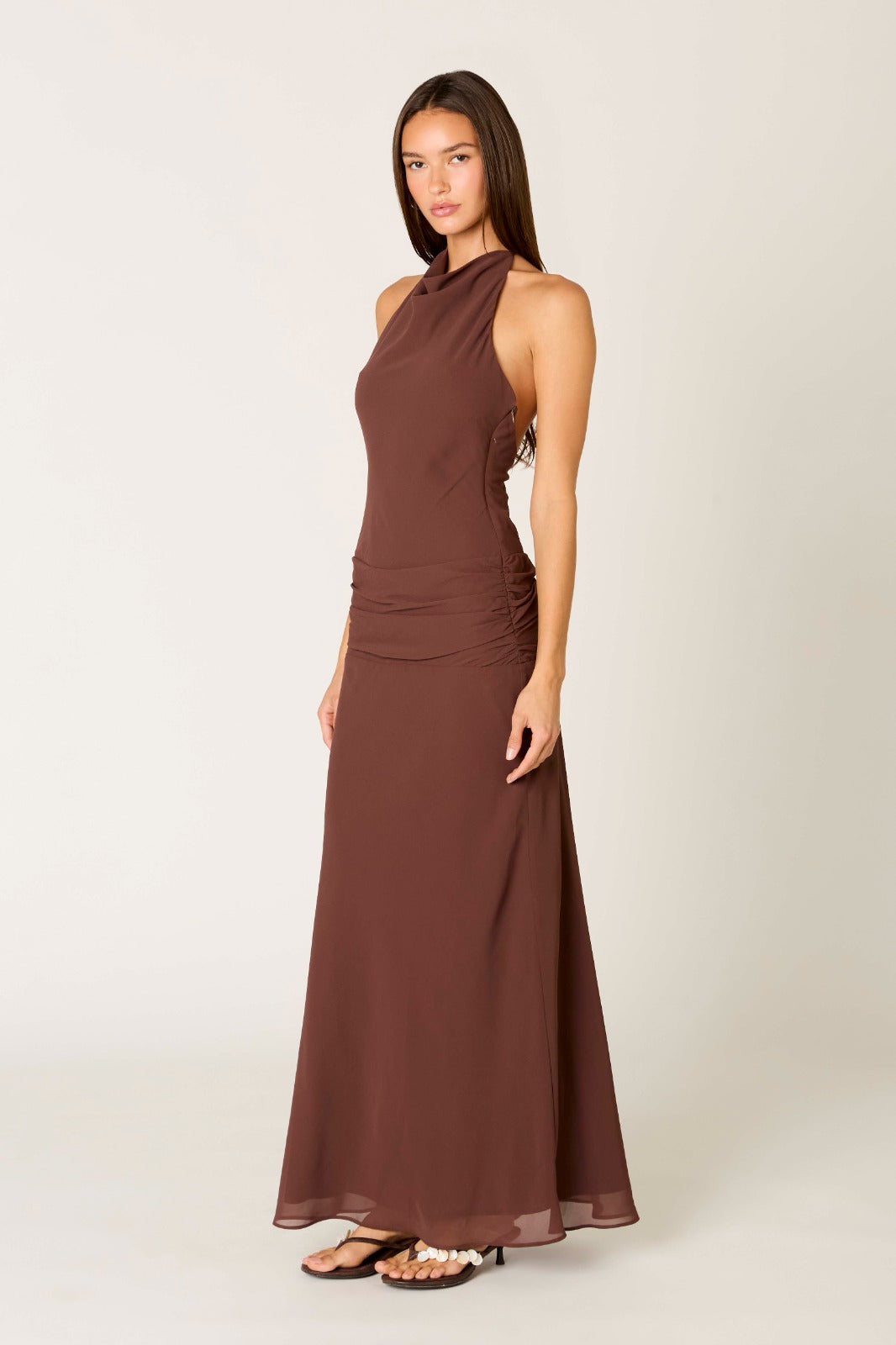 BROWN HALTER MAXI DRESS