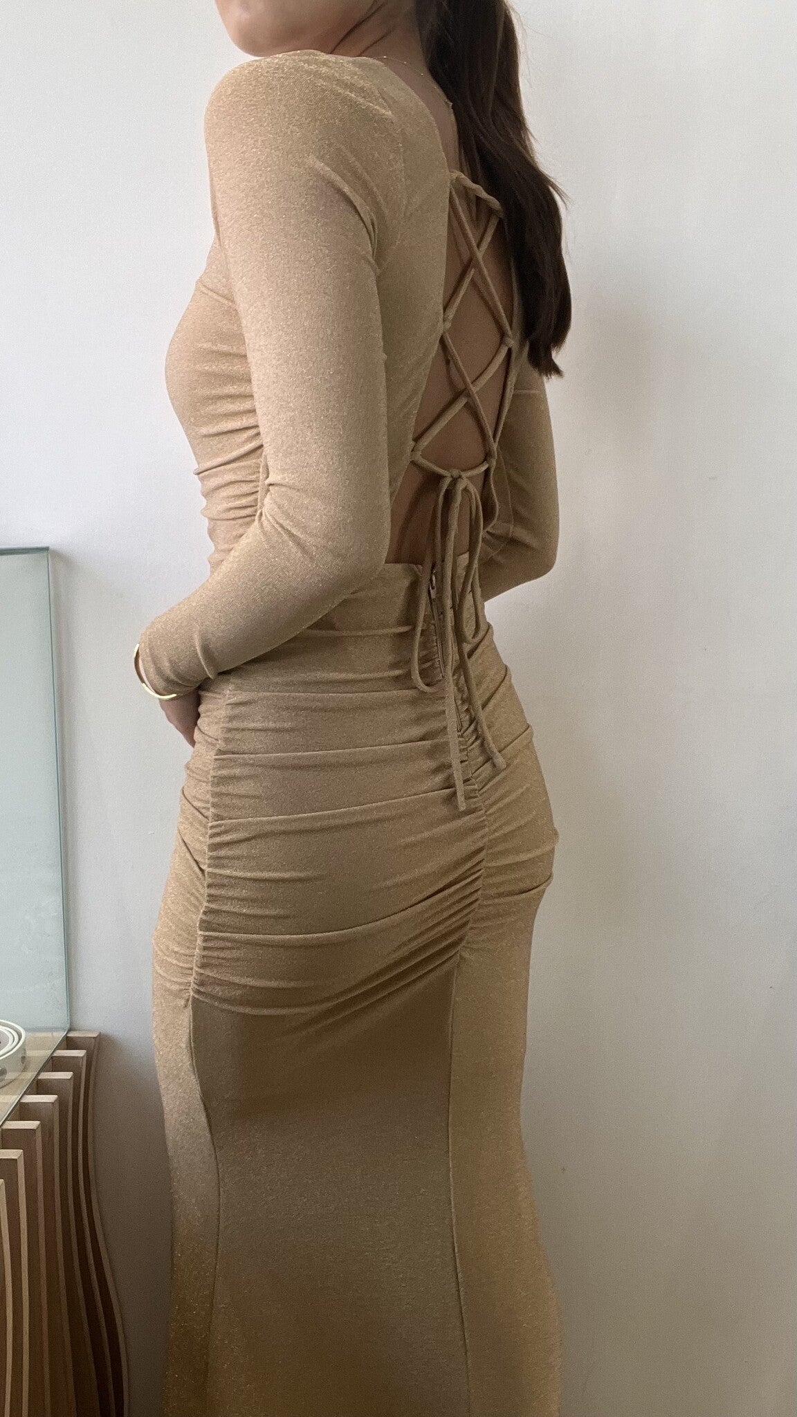 GOLD LONGSLEEVE OPEN DRESS