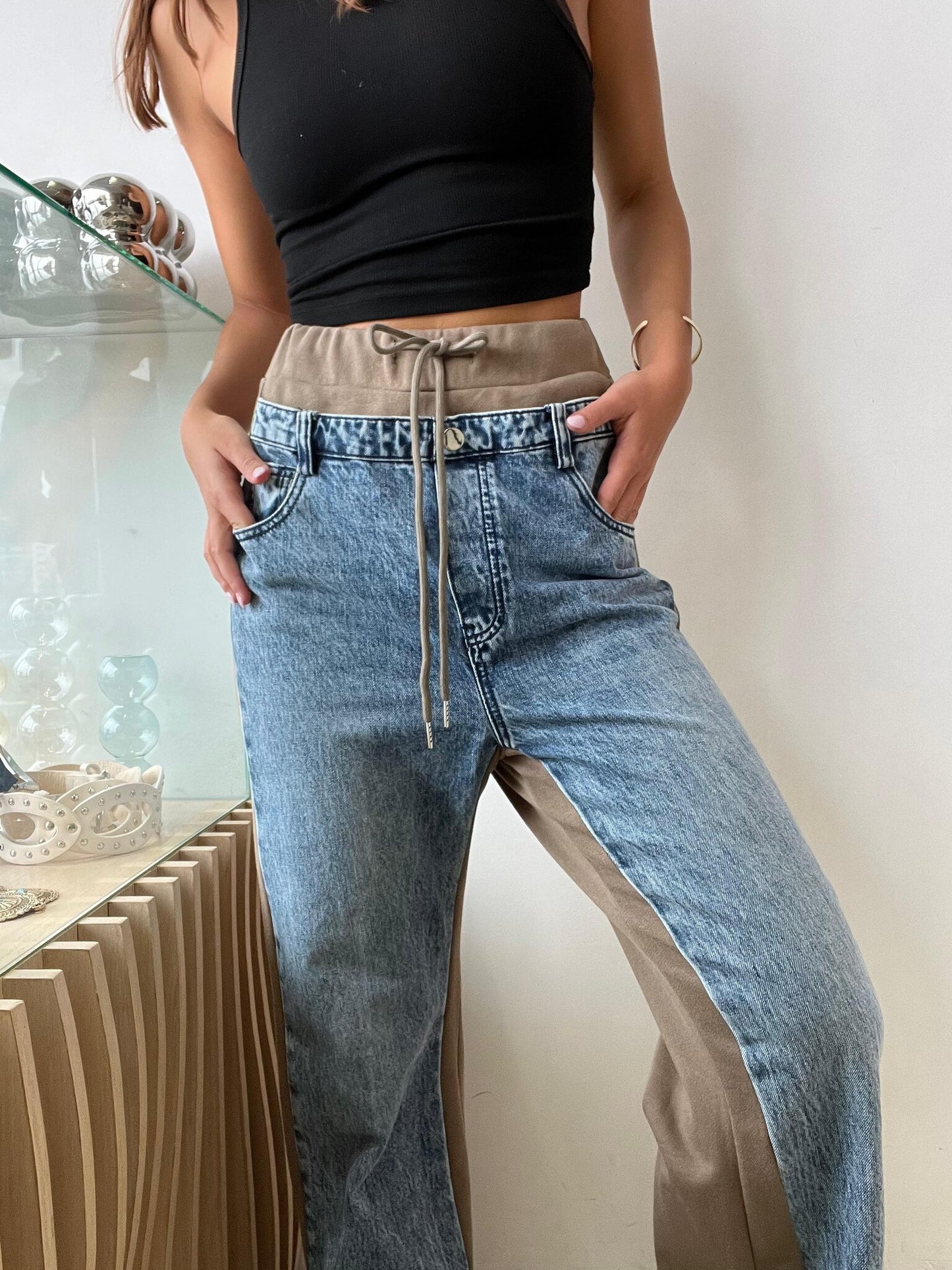 OLIVE CONTRAST JEANS