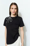 BLACK BEADED BOW TSHIRT