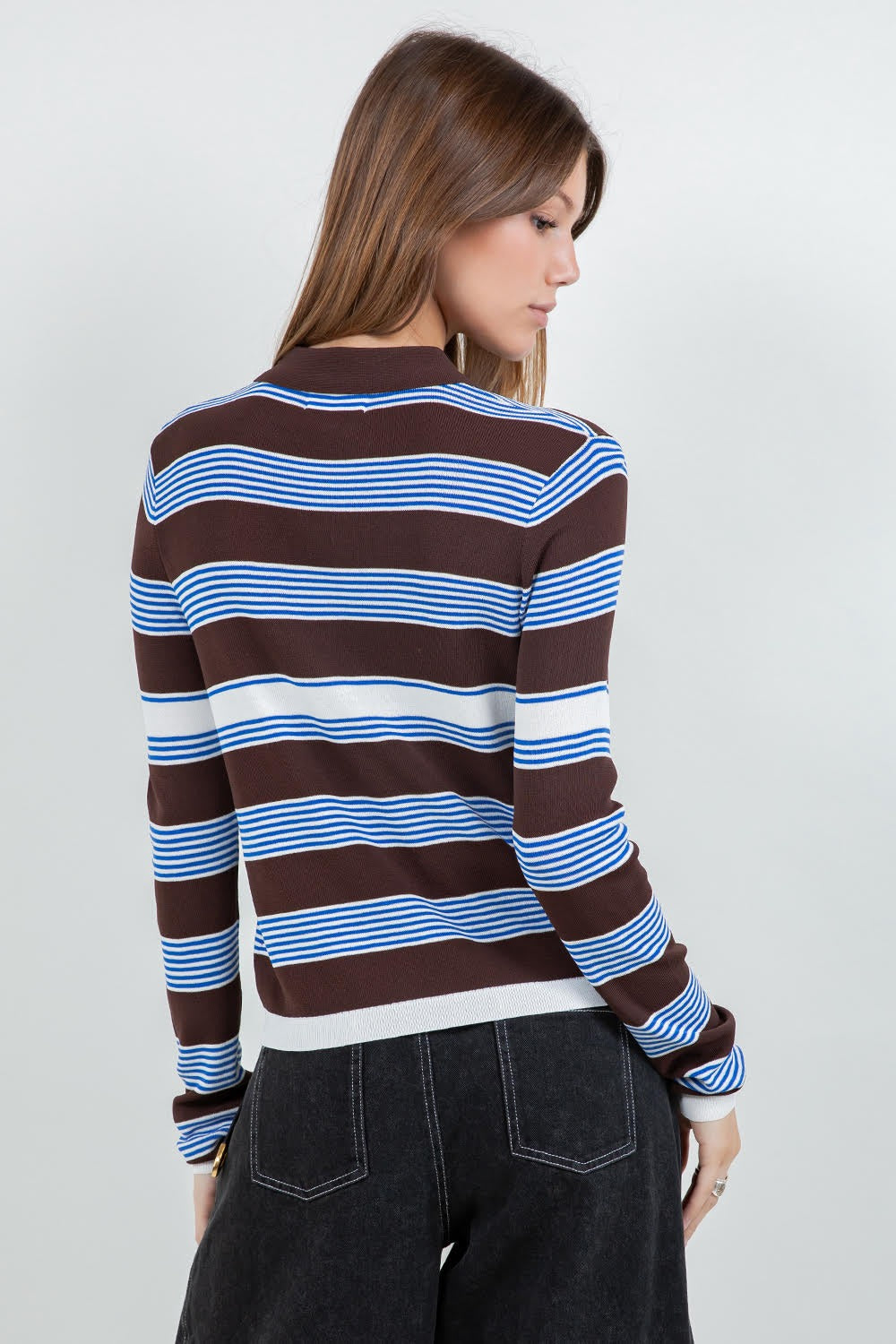 BROWN BLUE STRIPPED CARDIGAN