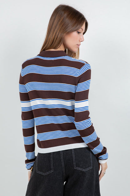 BROWN BLUE STRIPPED CARDIGAN