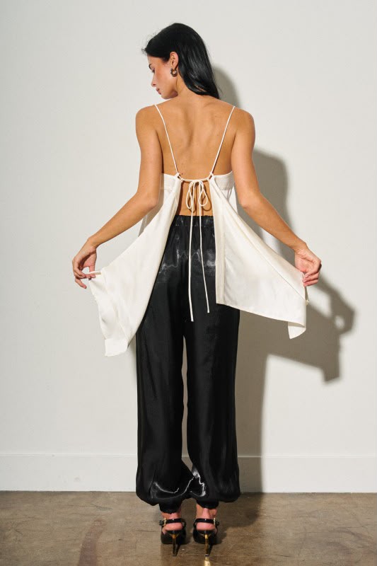 BLACK SATIN BALLOON PANTS