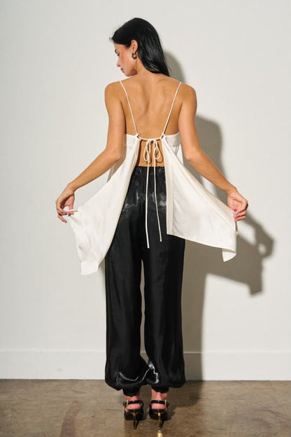 BLACK SATIN BALLOON PANTS