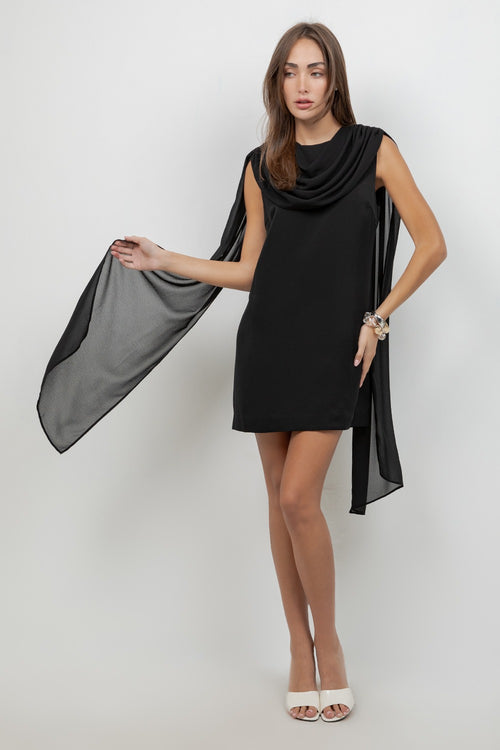 BLACK MINI DRESS WITH CAPE