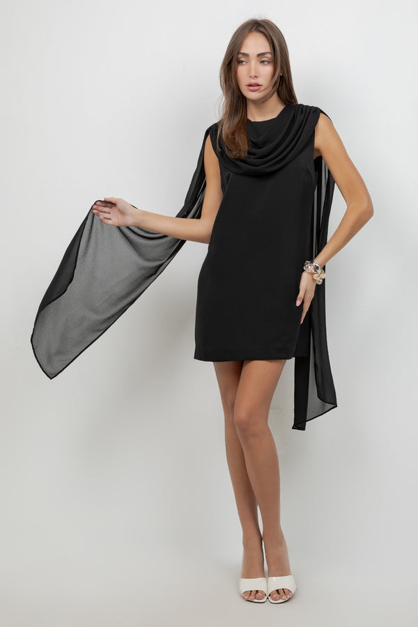 BLACK MINI DRESS WITH CAPE