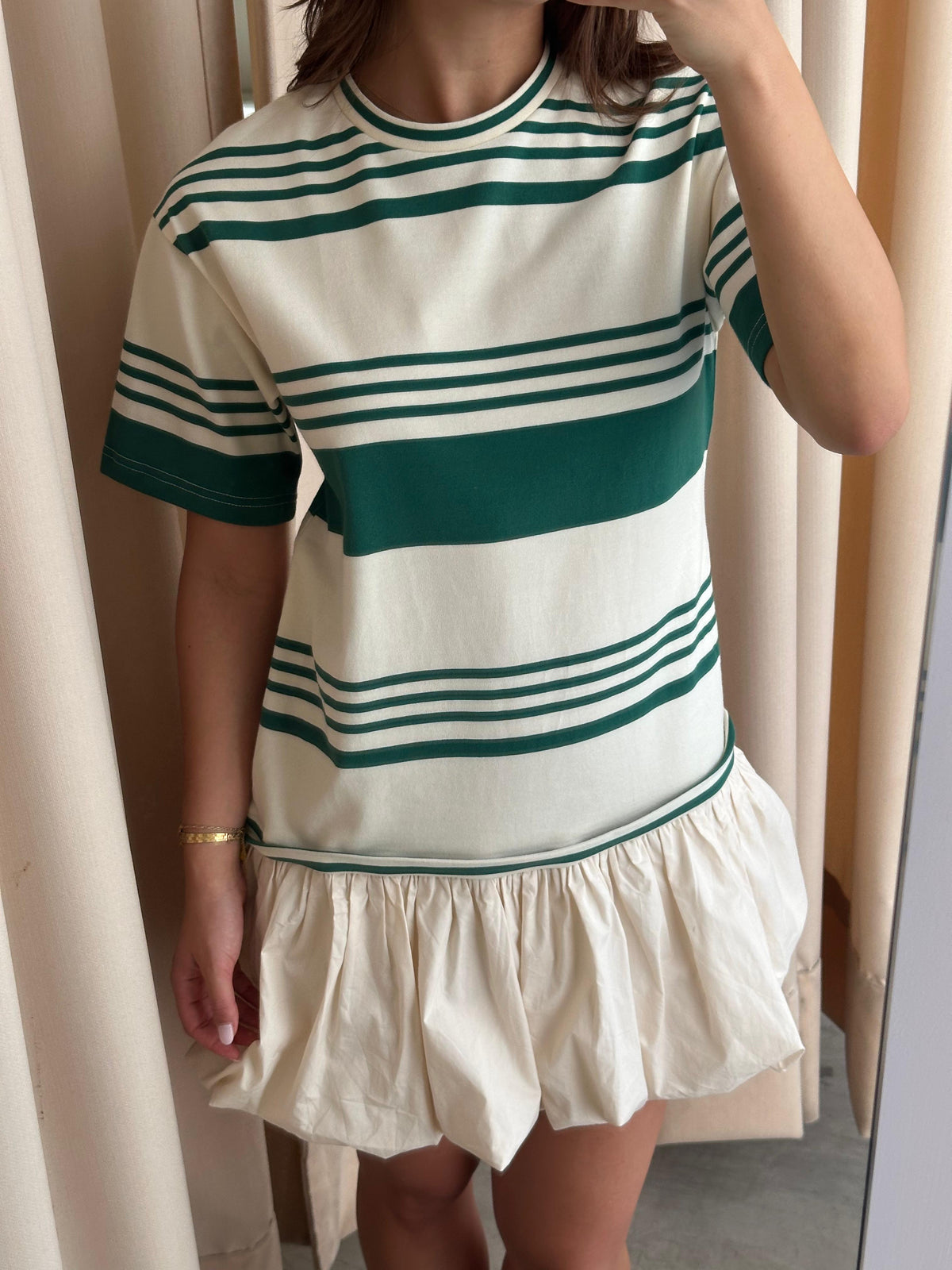 STRIPED GREEN BUBBLE DRESS
