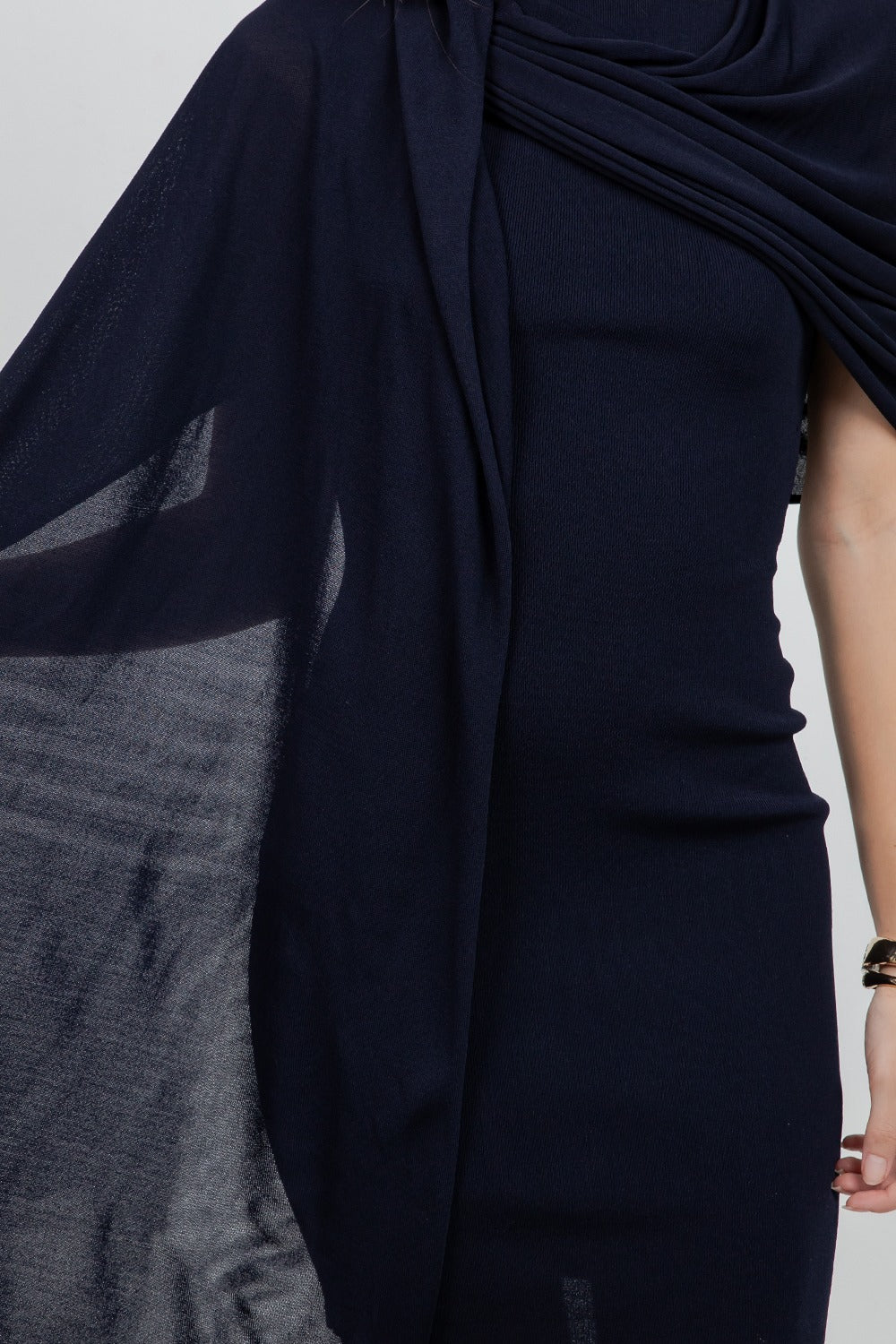 KNITTED CAPE NAVY DRESS