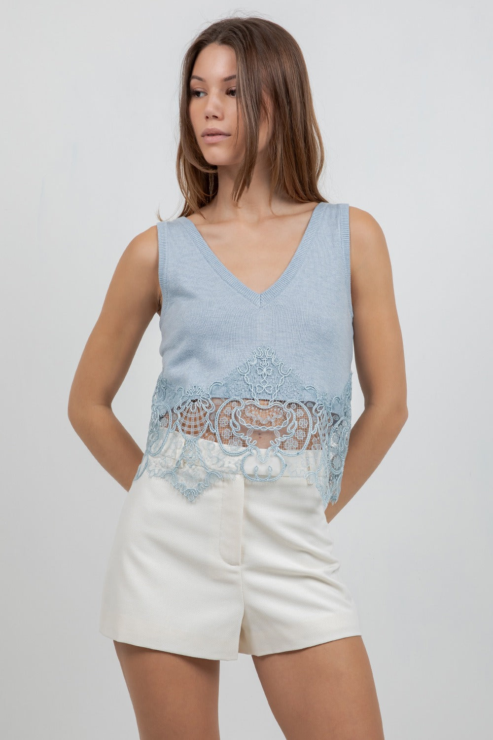 DUSTY BLUE LACE TOP