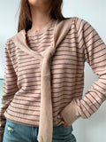 BEIGE SCARF STRIPED SWEATER