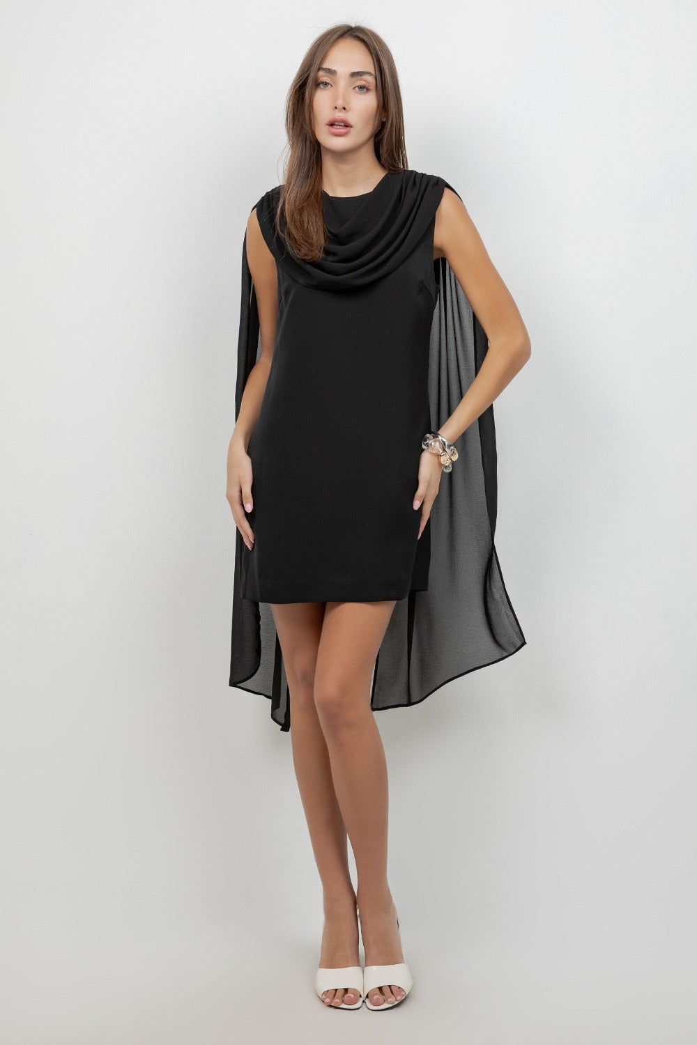 BLACK MINI DRESS WITH CAPE