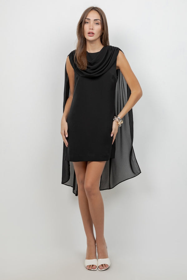 BLACK MINI DRESS WITH CAPE