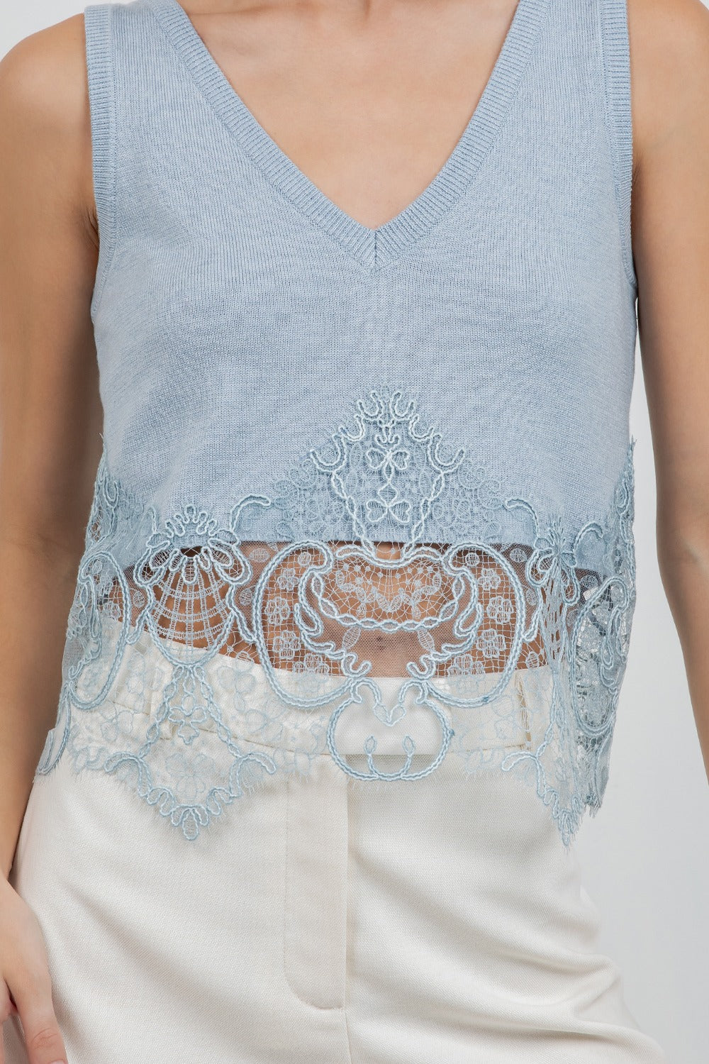 DUSTY BLUE LACE TOP