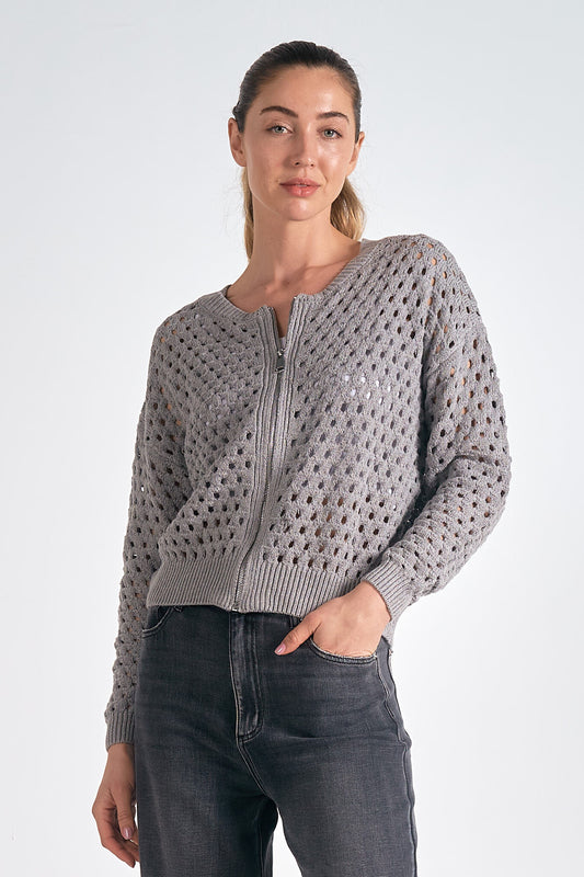 LIGHT GRAY OPEN SWEATER