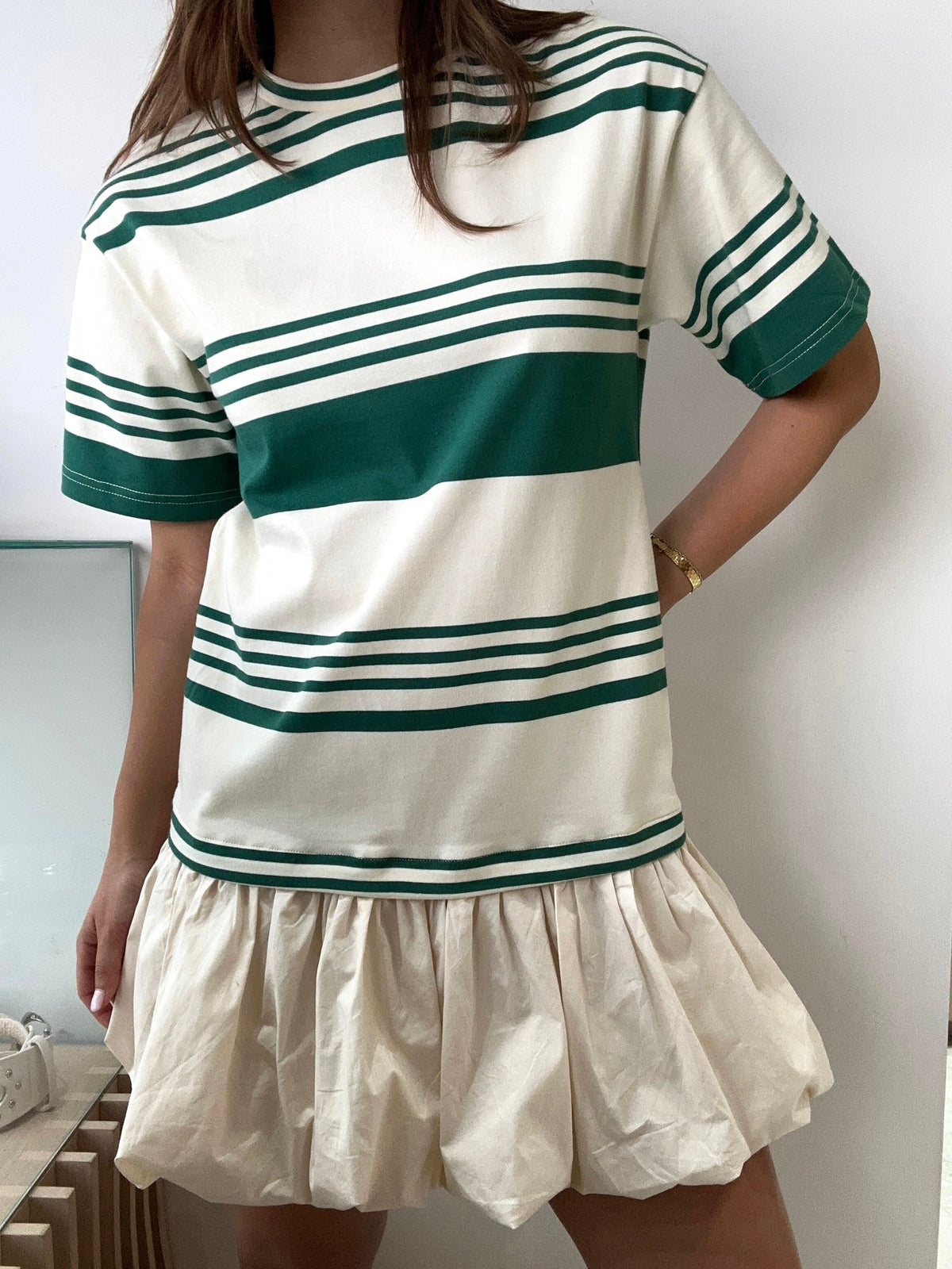 STRIPED GREEN BUBBLE DRESS