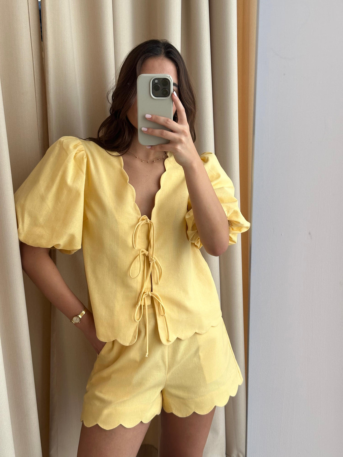 YELLOW BOW SHORT SET