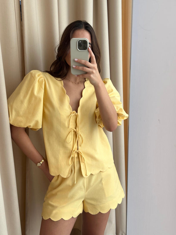 YELLOW BOW SHORT SET