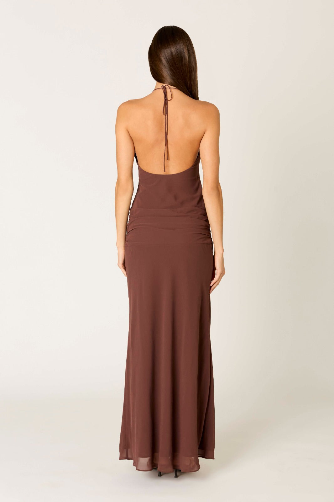 BROWN HALTER MAXI DRESS