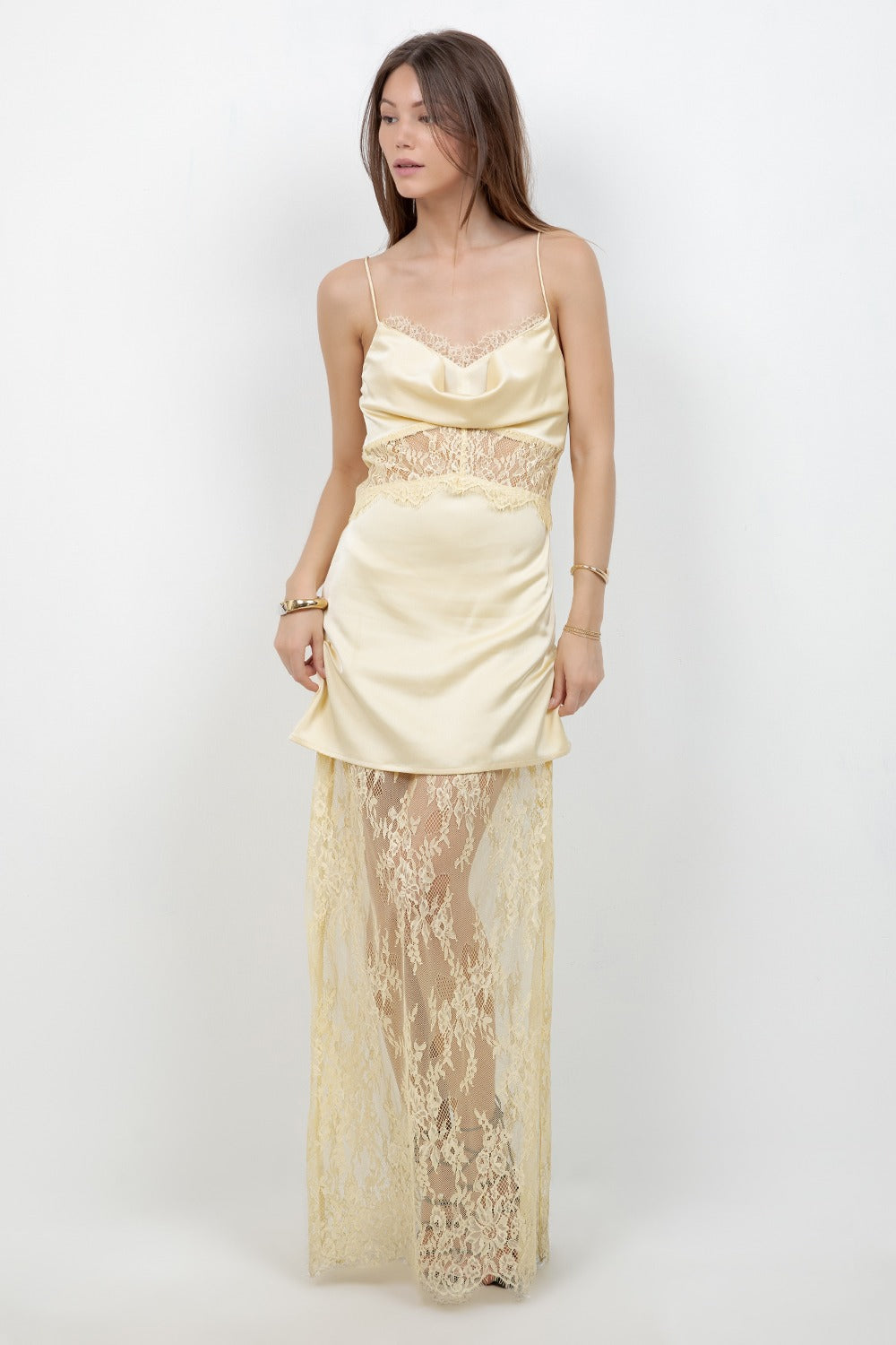 LEMON SATIN LACE DRESS