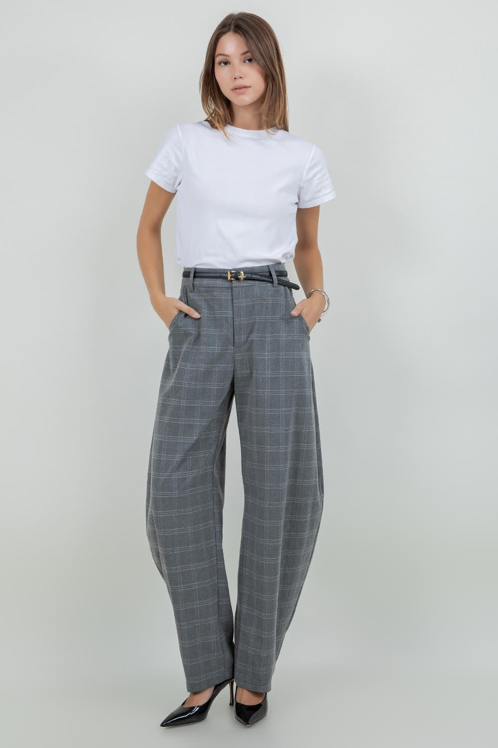 CHARCOAL PLAID PANTS