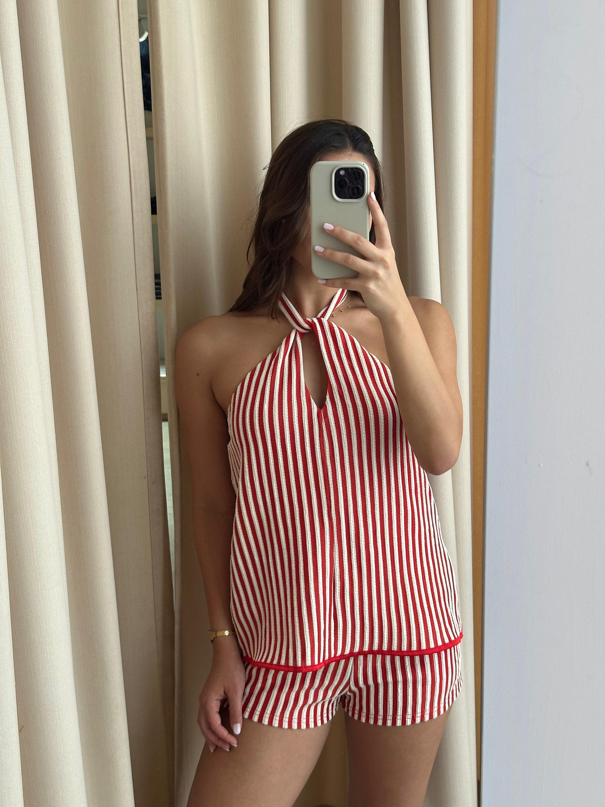 RED STRIPE SHORT SET