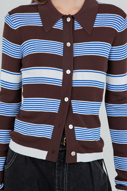 BROWN BLUE STRIPPED CARDIGAN