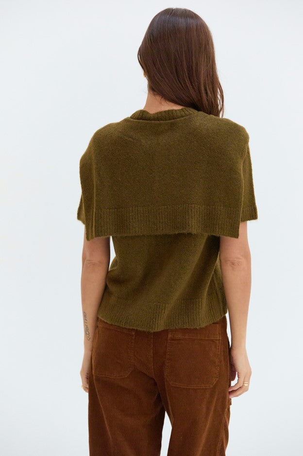 OLIVE KNITTED TOP WITH SCARF