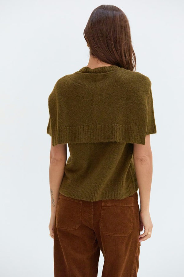 OLIVE KNITTED TOP WITH SCARF