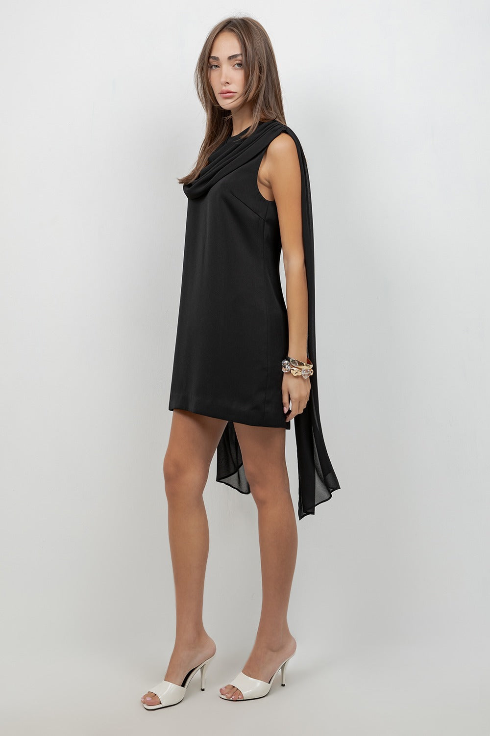 BLACK MINI DRESS WITH CAPE