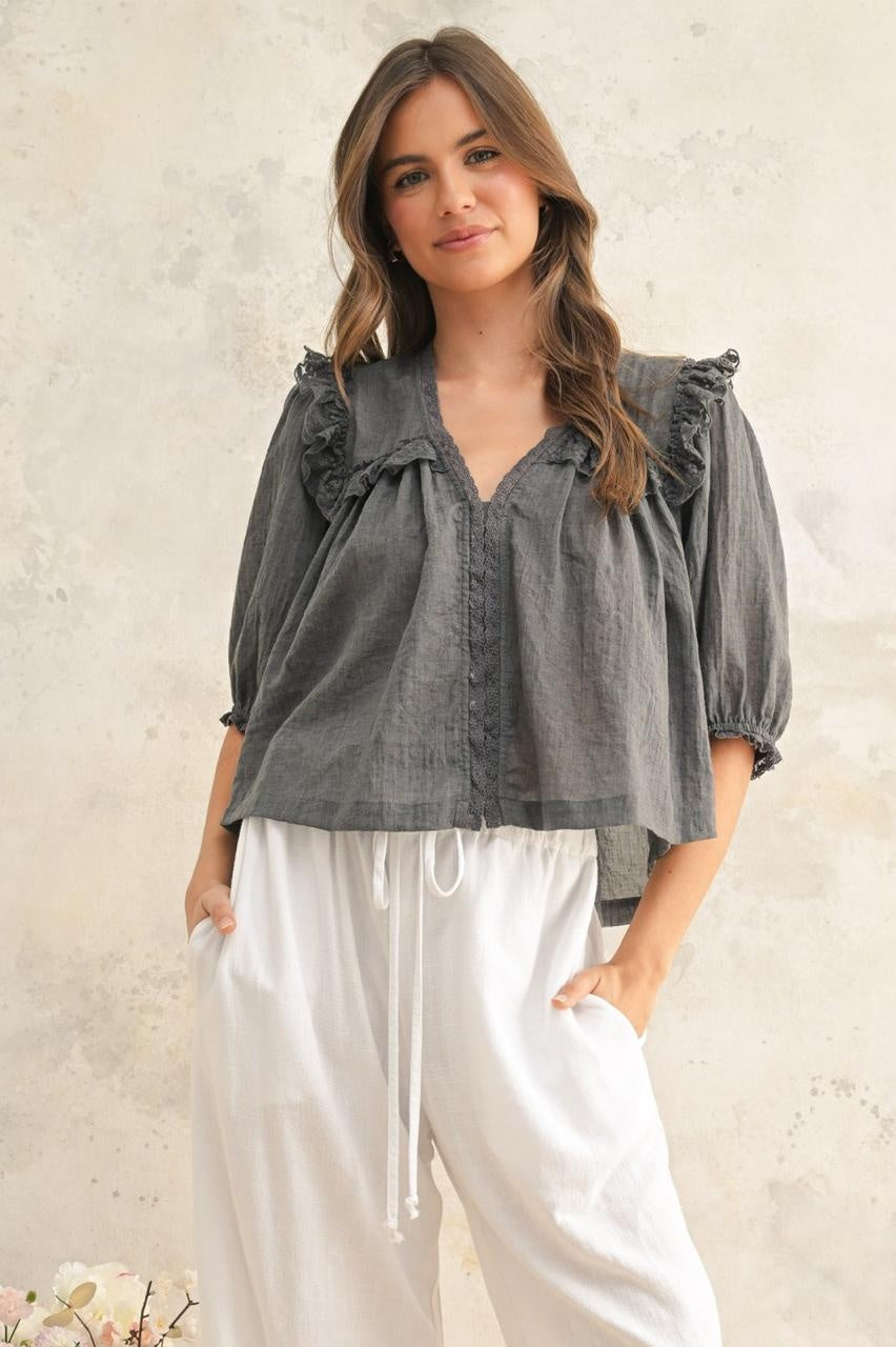 GRAY BOHO SHIRT