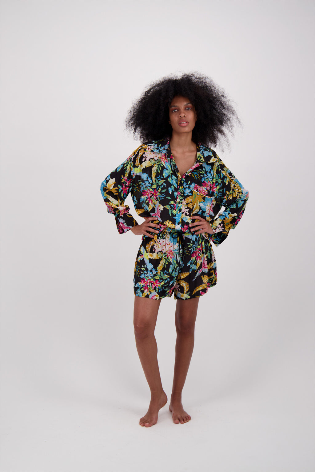 SET SHORT FLORAL NEGRO