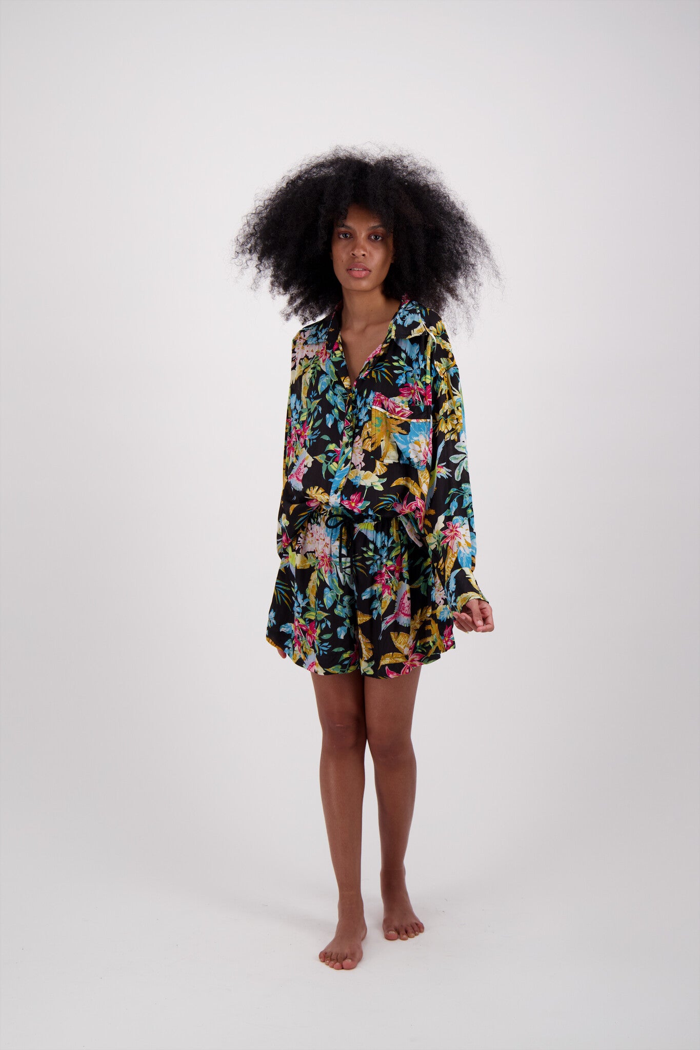 SET SHORT FLORAL NEGRO