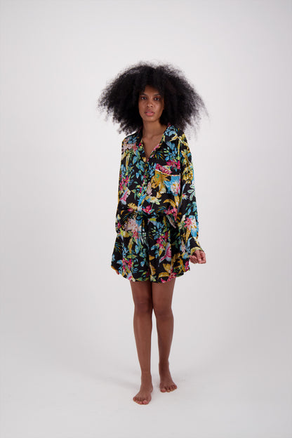 SET SHORT FLORAL NEGRO