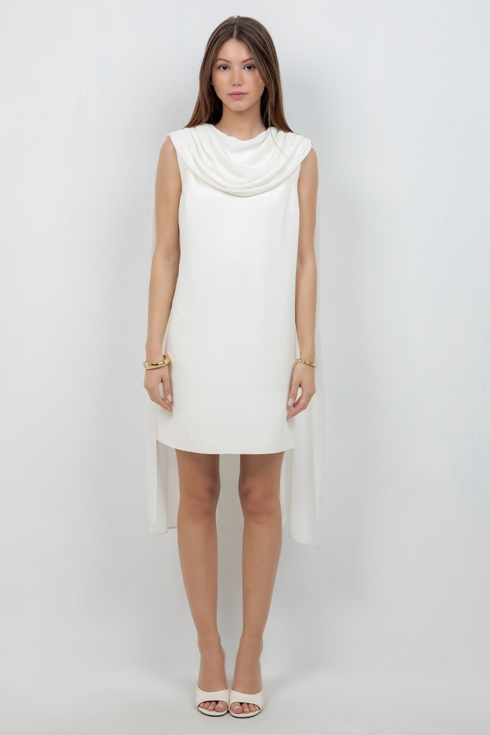IVORY MINI DRESS WITH CAPE