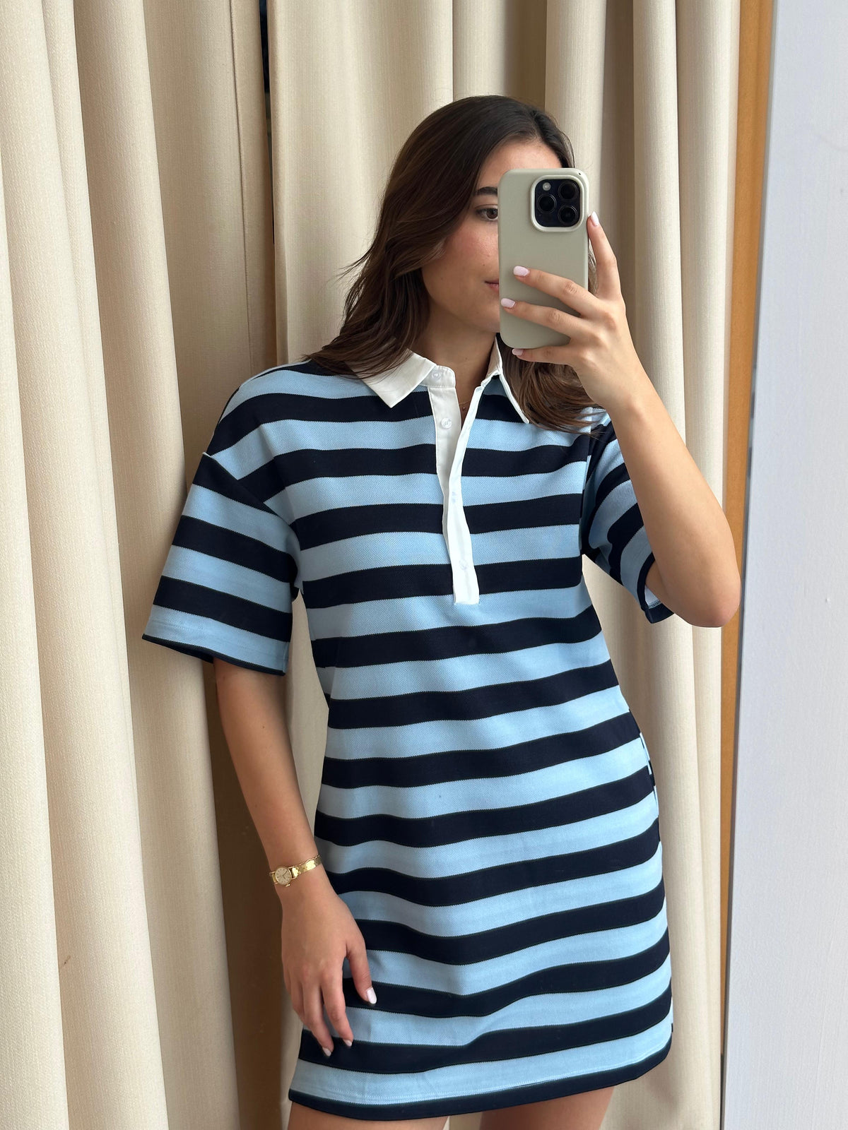 BLUE STRIPE POLO DRESS