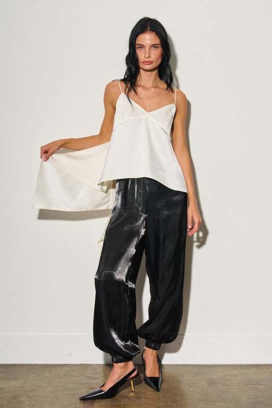 BLACK SATIN BALLOON PANTS