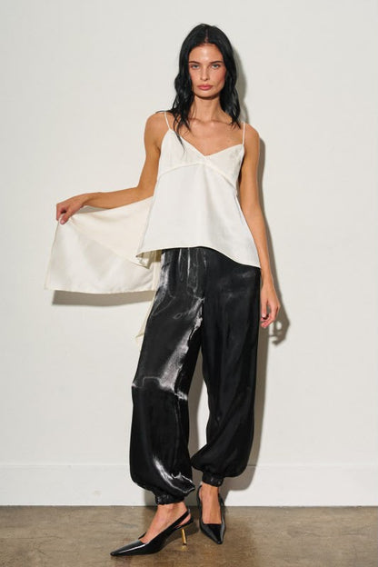 BLACK SATIN BALLOON PANTS