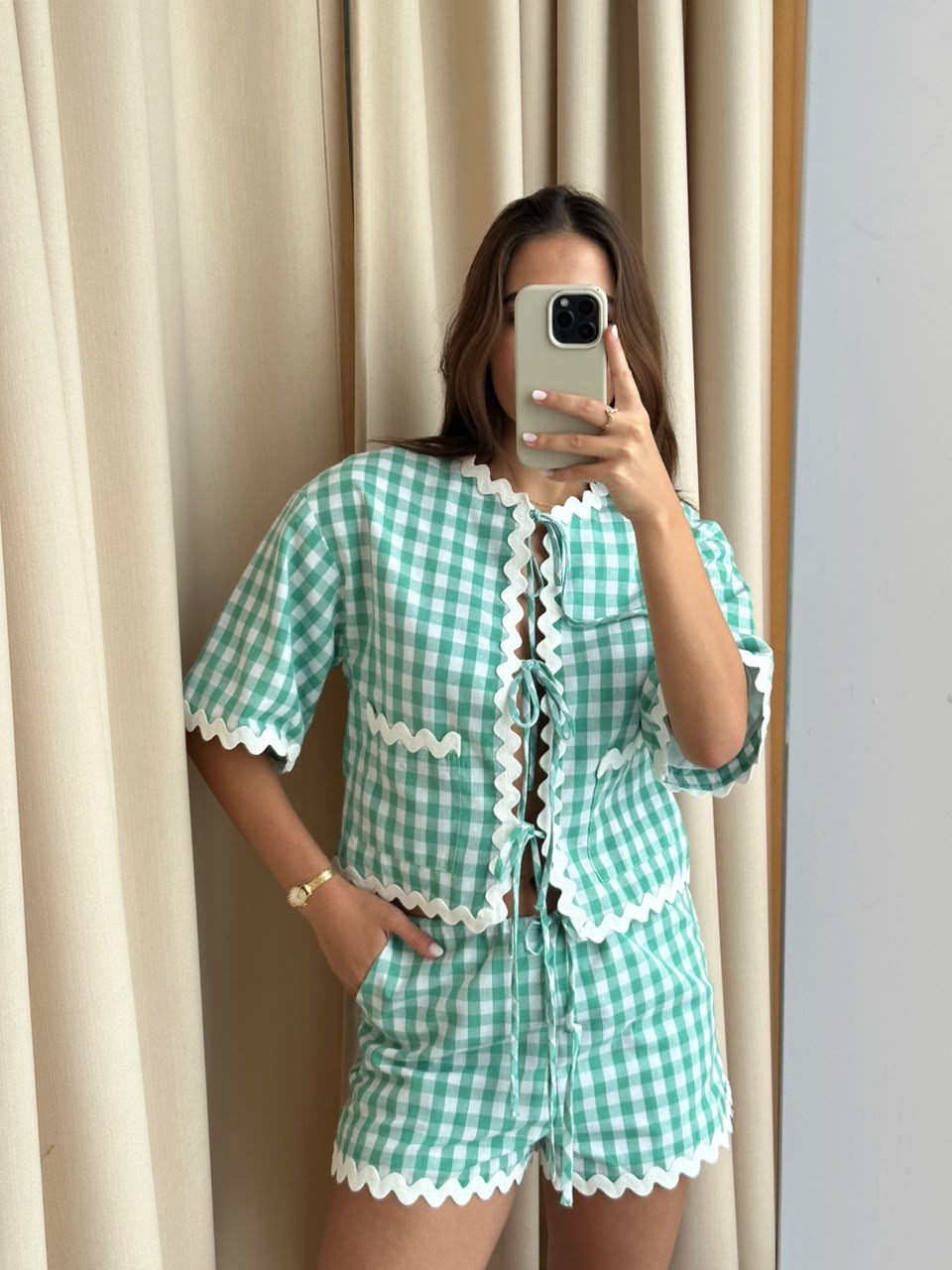 GREEN WHITE CHECKERED SET