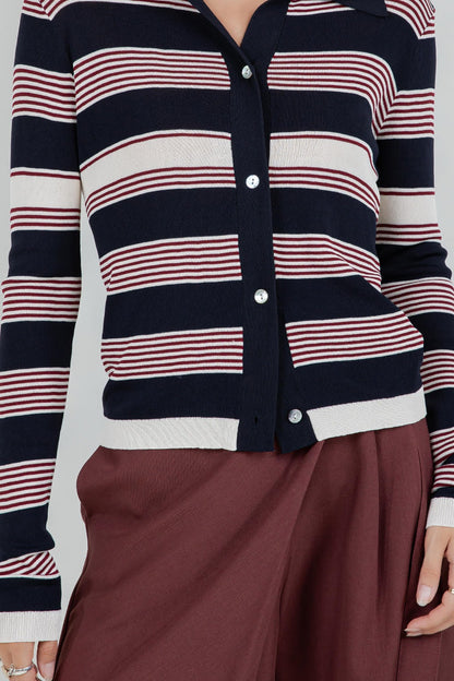 NAVY WINE STRIPPED CARDIGAN