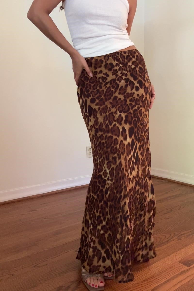 LEOPARD SATIN SKIRT