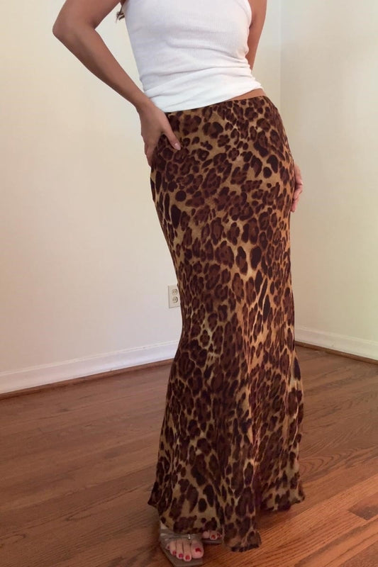 LEOPARD SATIN SKIRT
