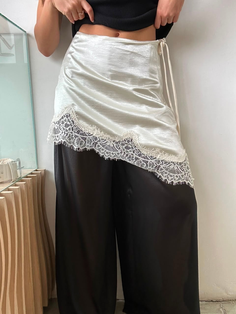 TIE WAISTED BLACK PANTS